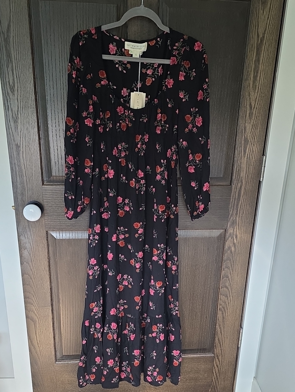 Anthropologie saltwater LUXE Black Floral Maxi Dress NWT